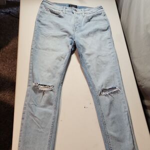 FREE ASSEMBLY Light Blue Skinny Jeans with Distressed Accents